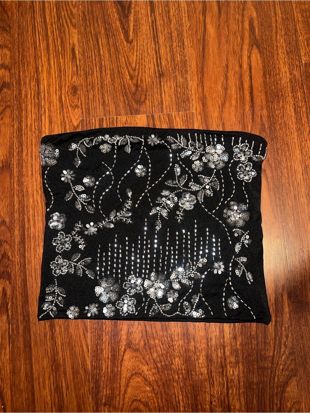 Black Sequin Floral Tube Crop Top